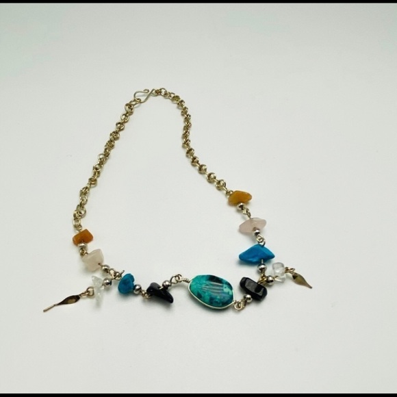 Artisan Gemstone Chrysocolla Onyx Turquoise Quartz Silver Chain Anklet Bracelet - Picture 10 of 13